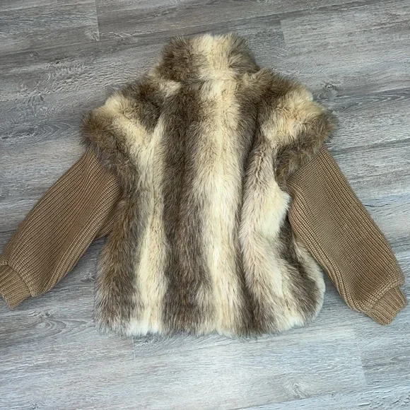 Vintage glamorous chic classic vintage ivory taupe faux fur sweater jacket 13/14 - Picture 14 of 16